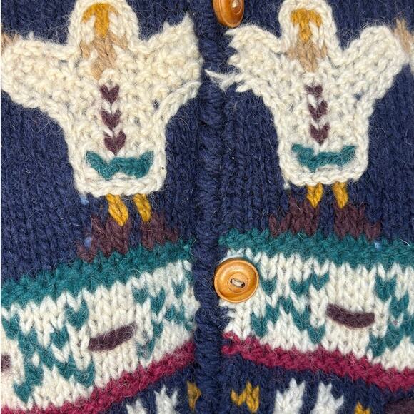Express Tricot Vintage Chunky Handknit Wool Cardigan with Wood Buttons size M/L - Picture 11 of 13